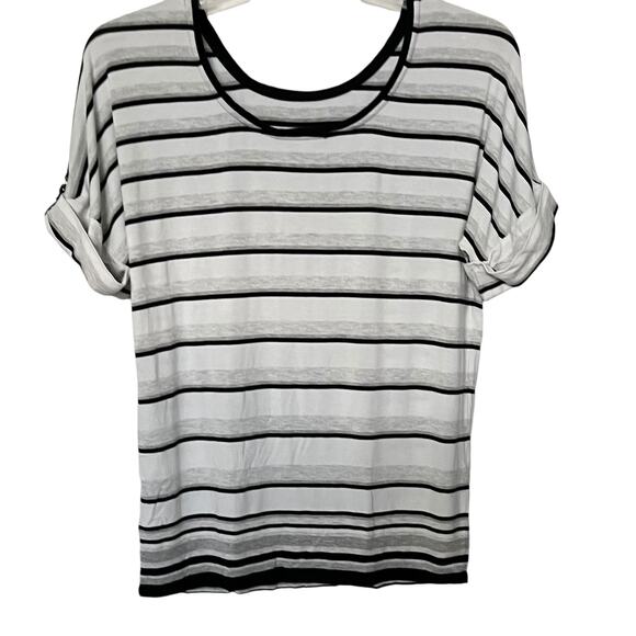 WHBM SHORT SLV, PULL-OVER, CREW NECK, TUNIC TOP, WOMENS, M, WHITE/BLACK STRIPES - Picture 4 of 11